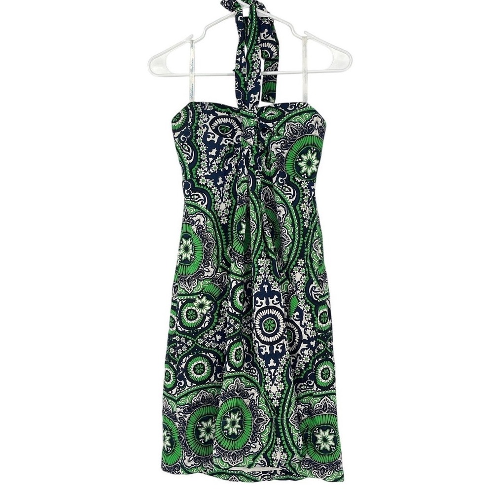 Shoshanna Halter‎ Dress Green Blue Medallion Print Mini Size 4 Resort